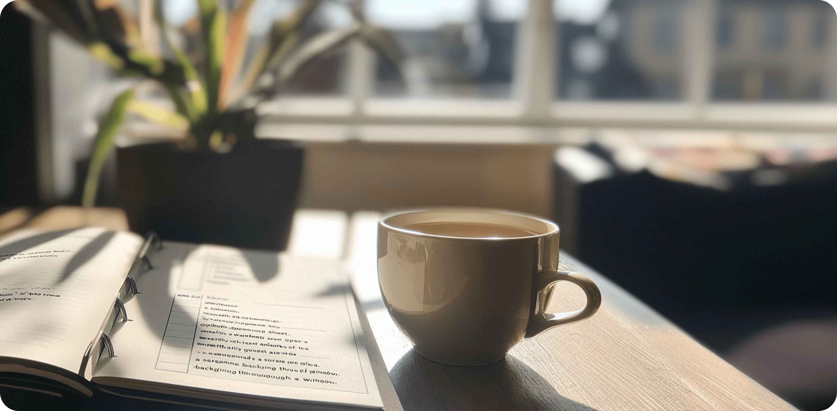 Coffee on table with book