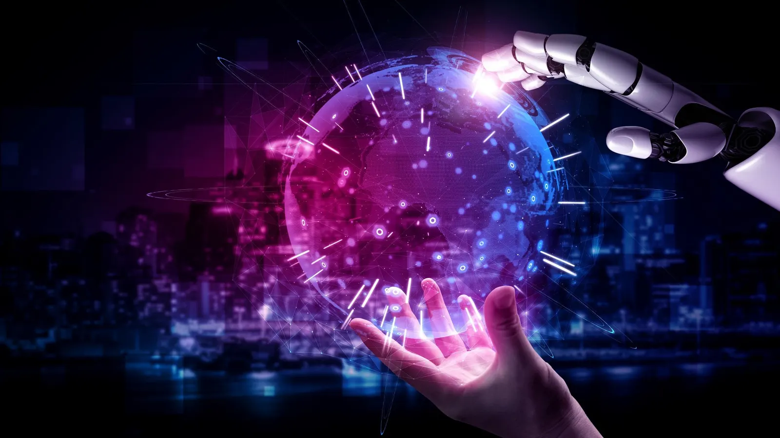 Robot and human touching a tech ball