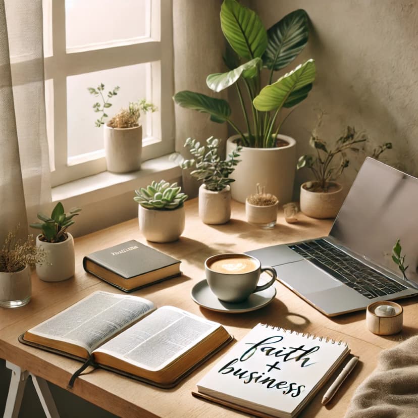 Labtop, plants, bible