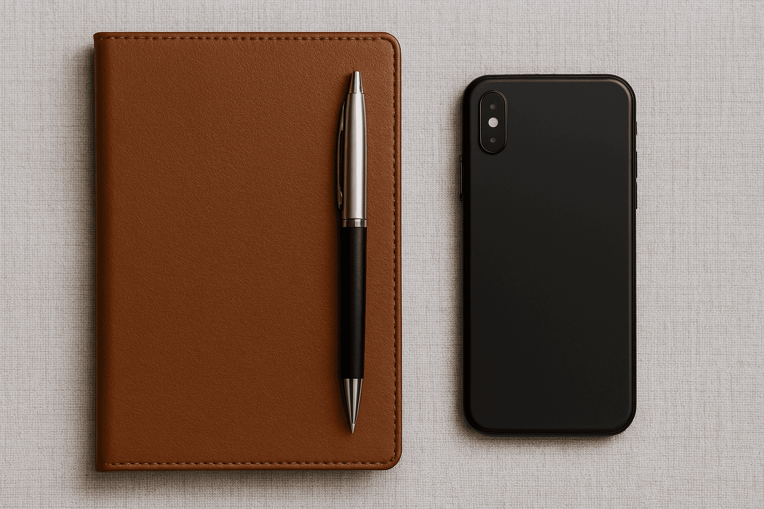 notebook and a phone down