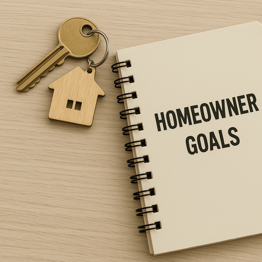 a key and a book that says homeowner goals